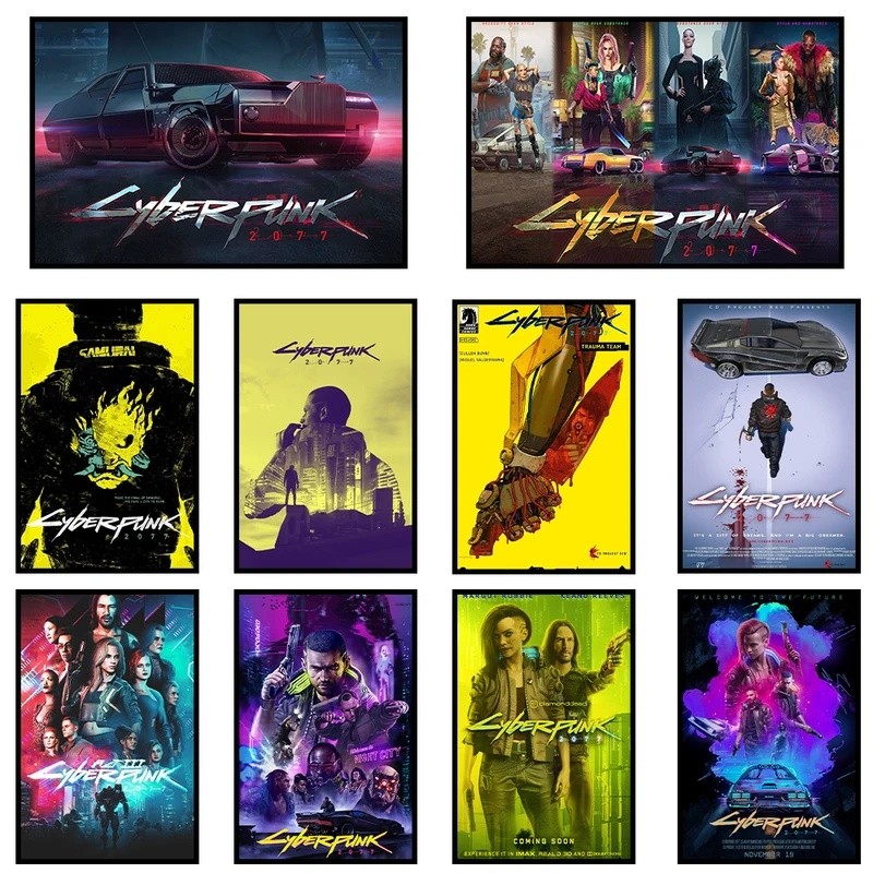 WEDQ Cyberpunk 2077 Wall Art โปสเตอร์ Cyberpunk แฟชั่นผ้าใบพิมพ์ Cyberpunk 2077 Decor Art ภาพยนตร์ภา