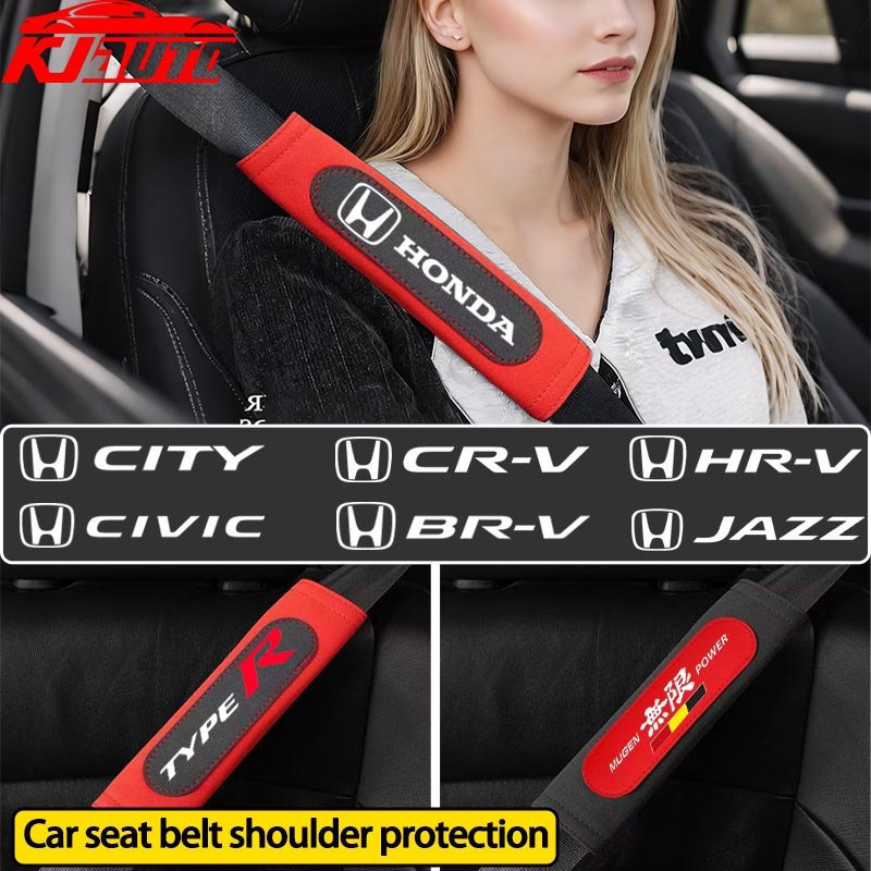 1/2pcs Honda รถหนังนิ่มหนังเข็มขัดนิรภัยสายคล้องไหล่ Pad เบาะสําหรับ Honda City Civic HRV BRV CRV WR