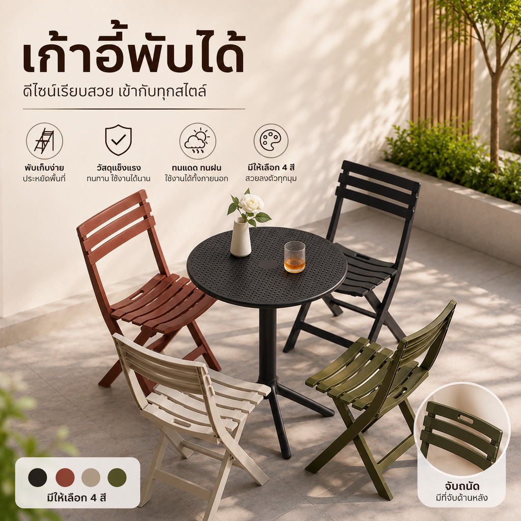 The JBK Shop 789 เก้าอี้พับเก็บได้ รุ่น DD-202A ใช้ตกแต่งคาเฟ่ ปิกนิกได้ ทันสมัย