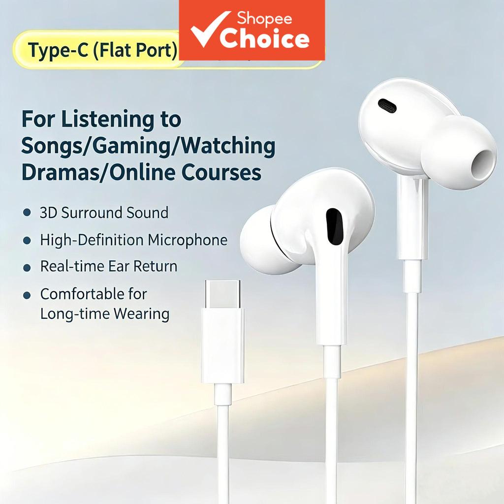หูฟัง Type-C หูฟังชนิดใส่ในหูแบบมีสาย Hi Res Audio ชุดหูฟังในตัวพร้อมไมโครโฟน Zero Earbuds Latency USB-C Gaming Music ใช้ทุกวันทํางาน Office