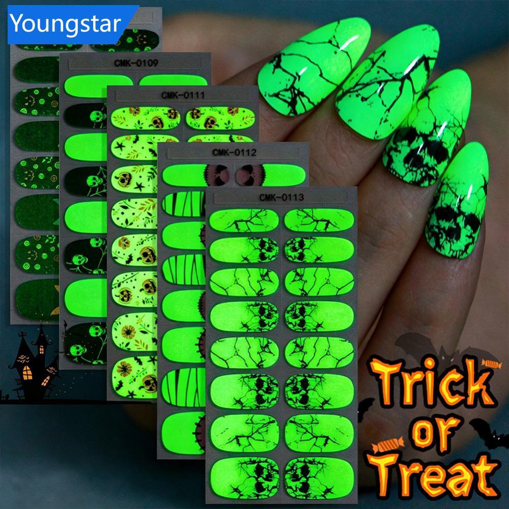 FYY ฮาโลวีน Spider Web Ghost Glow ใน Dark เล็บแถบเล็บ Wraps สติกเกอร์ Self-Adhesive เล็บ Decals สําห
