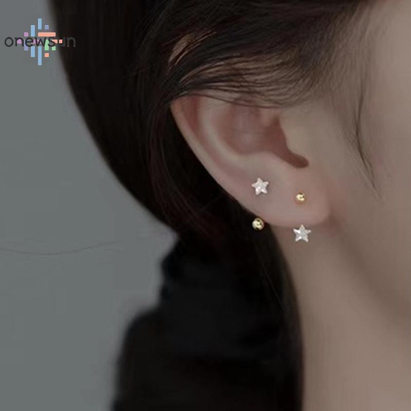 Onew 1 คู่ Star Ear Studs คริสตัลสกรูต่างหูแฟชั่น Star Studs ต่างหูเครื่องประดับหญิง sun