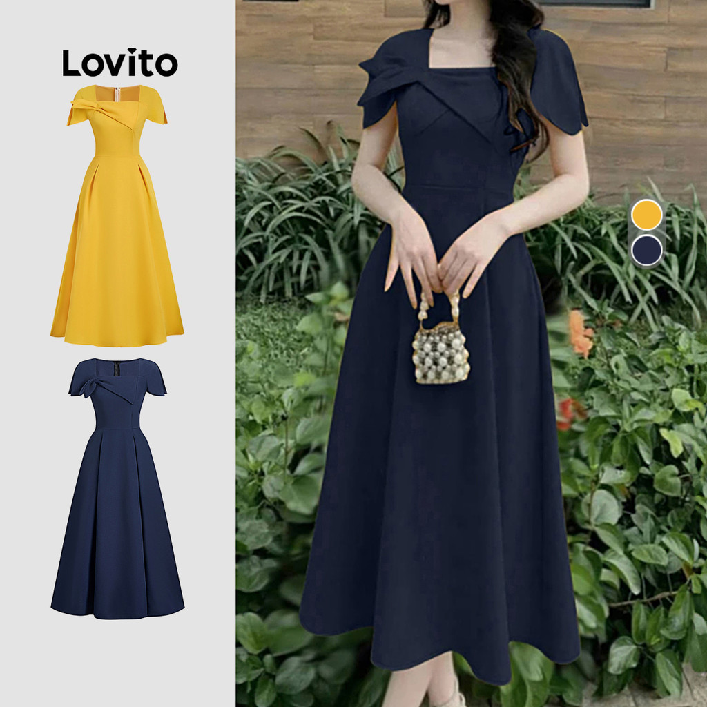 Lovito สง่างาม ชุดราตรีหรูหรา สไตล์อสมมาตร สำหรับฤดูใบไม้ผลิ/ฤดูร้อน สีฟ้า สำหรับผู้หญิง L154ED564