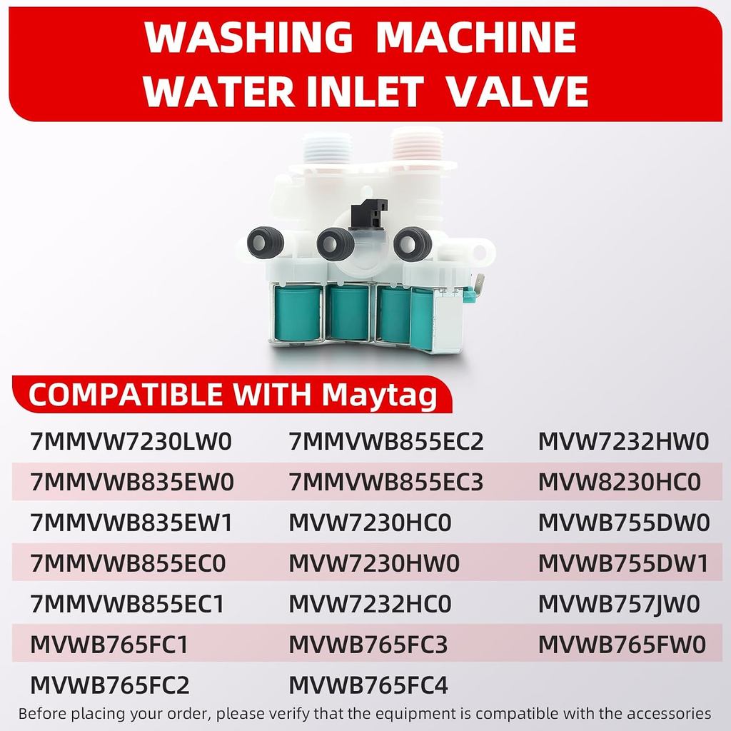 MVW7232HW0 MVW7230HW0 MVWB765FC3 วาล์วน้ําเข้า Fit สําหรับ Maytag | เครื่องซักผ้า MVWB755DW0 MVWB765
