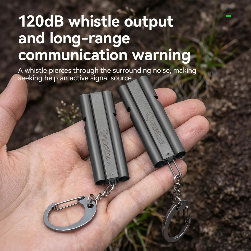 【พร้อมส่ง】Qunature นกหวีดฉุกเฉินไทเทเนียม 120dB ท่อคู่ พวงกุญแจ อุปกรณ์ส่งสัญญาณขอความช่วยเหลือ สำหรับน้ำท่วม กู้ภัย ภัยพิบัติ แคมป์ปิ้ง เดินป่า EDC — صورة 7