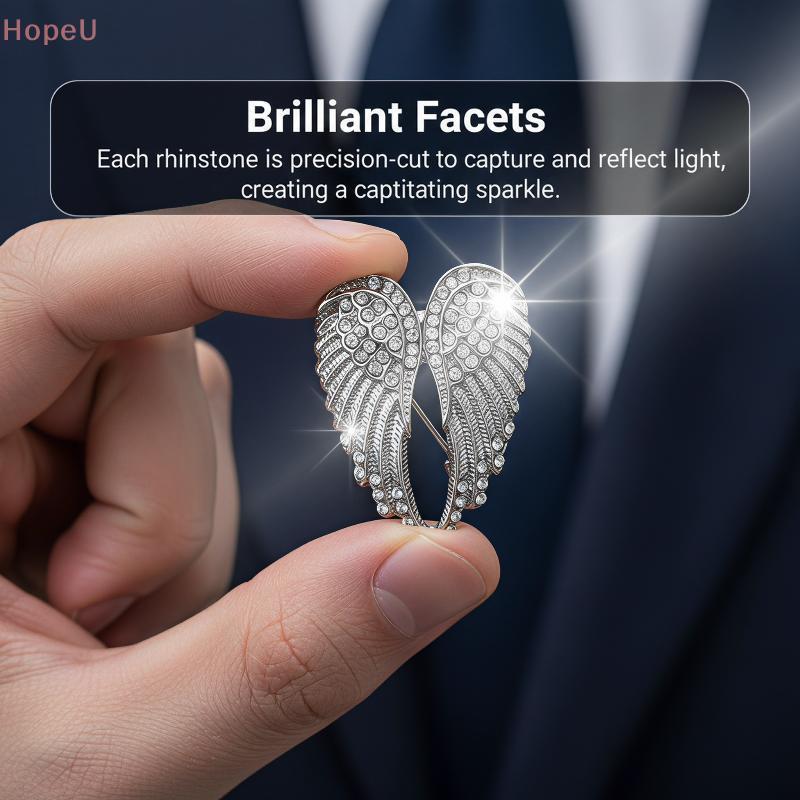 [HopeU] Silver Tone Vintage Angel Wingเข็มกลัดSparkly Rhinestone Inlayประณีตเสื้อผ้าตกแต่งสําหรับหญิงจัดเลี้ยงสํานักงานชุดลําลองอุปกรณ์เสริม