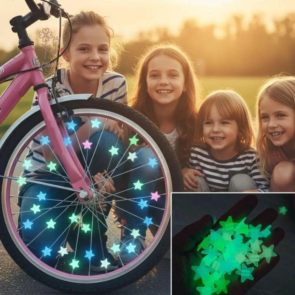 SHOUKEY 36 ชิ้นจักรยานเด็ก Spoke ลูกปัด, Glowable Glow in The Dark Star ล้อหัวนม, Creative สะท้อนแสง