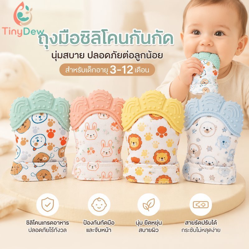เด็กซิลิโคนการงอกของฟันนวมอาหารเกรดนุ่มหมากฝรั่งนวดเสียงเมมเบรนป้องกันรอยขีดข่วน3 12เมตร