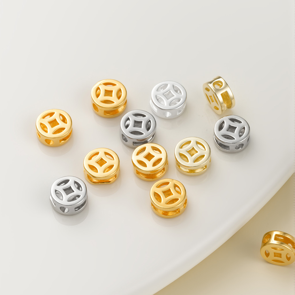 St.kunkka 10 ชิ้น 18 พันทองชุบเหรียญ Spacer ลูกปัด Lucky Fortune Hollow Charm ลูกปัด DIY สร้อยข้อมือสร้อยคอเครื่องประดับทํา — صورة 8