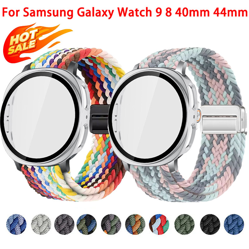 Tempere แก้วกรณี + สายสําหรับ Samsung Watch 9 8 40 มม.44 มม.สานสร้อยข้อมือกีฬาไนลอน loop band อุปกรณ์เสริม
