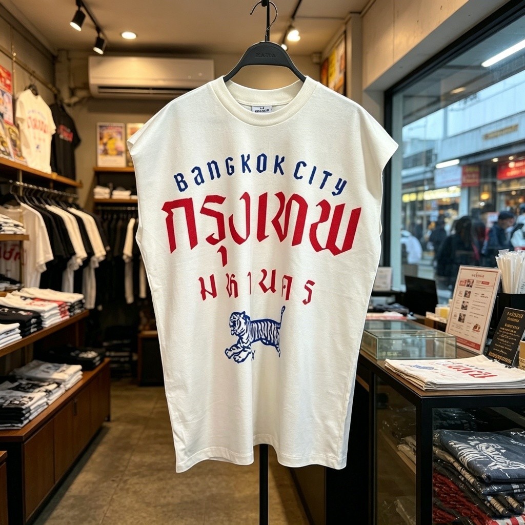 เสื้อกล้ามคอกลม ลาย BANGKOK CITY กรุงเทพมหานคร ดีไซน์วินเทจโดดเด่น สำหรับทุกเพศ ขนาด S-3XL