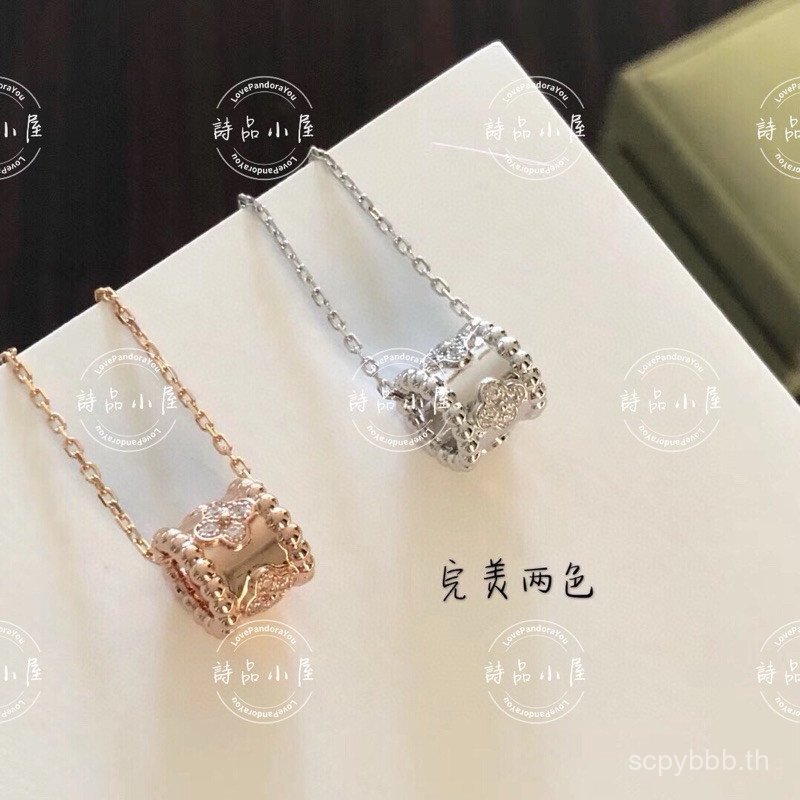 บ้านบทกวีขายร้อน ️ Real Shot s925 เงินสเตอร์ลิงหนาชุบทองชั้น Rose Kaleidoscope สร้อยคอ MN2S