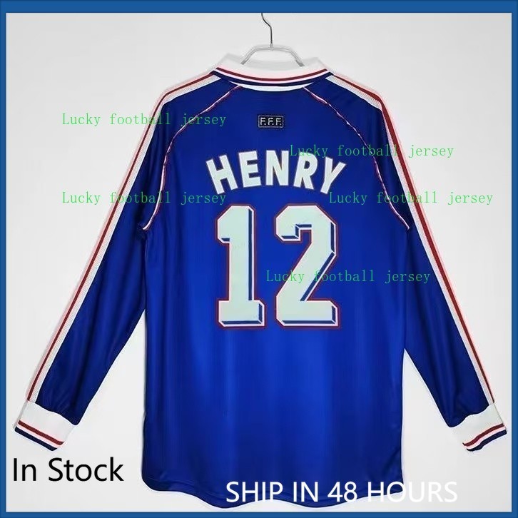 1998 France ZIDANE HENRY เสื้อฟุตบอลย้อนยุคแขนยาว S-2XL