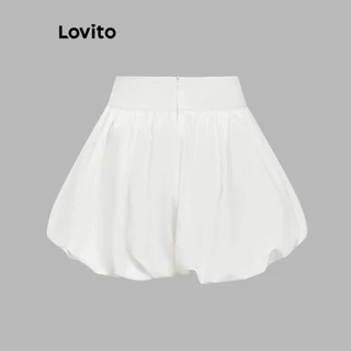 Lovito กางเกงขาสั้นแคชชวลทรงบอลลูน ปลายขากว้าง ผูกโบว์เรียบๆ สำหรับผู้หญิง เกาหลี อินเทรนด์ L88AD101