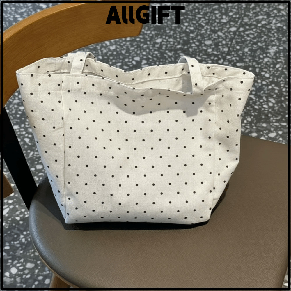 AllGIFT ALLGIFT กระเป๋าโท้ตลายจุด, กระเป๋าสะพายผ้าแคนวาสอเนกประสงค์, กระเป๋าถือความจุขนาดใหญ่แบบพกพาแบบสบาย ๆ ผู้หญิง