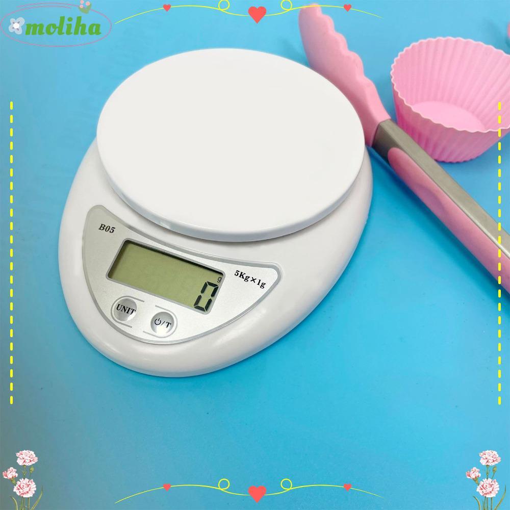 MOLIHA Digital Kitchen Scale, ABS White Food Scale,จอแสดงผล LCD ทนทานใช้แบตเตอรี่ 5 กก./1g Coffee Sc