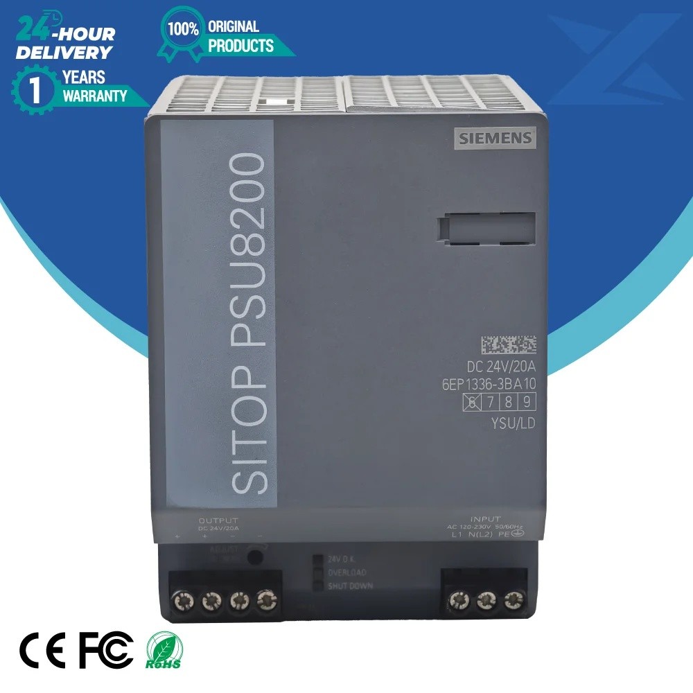 สินค้าคงคลังใหม่ Siemens โมดูลพลังงานอุตสาหกรรมดั้งเดิมเฟสเดียว DC 24V/20A SITOP PSU8200 แหล่งจ่ายไฟ
