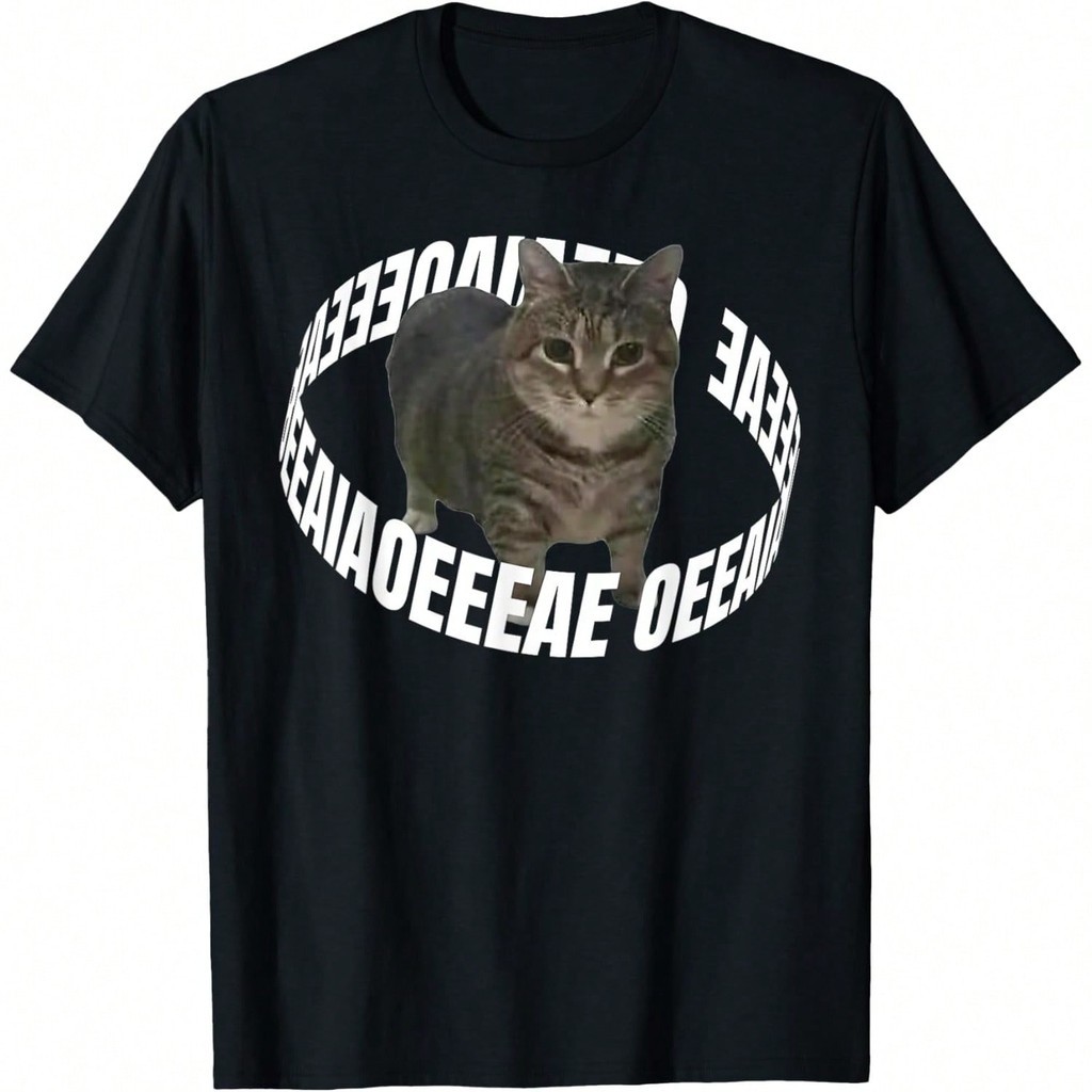 Cat Meme OIIAOIIA Cat Meme T-Shirt เสื้อยืดคอตตอนสีดำ