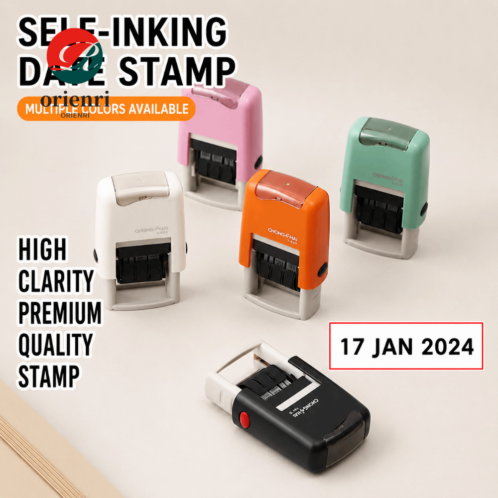 ORIENRI Day-month-year Data Stamp,หมึกอัตโนมัติกลับมาภาษาอังกฤษรุ่น Self-Inking แสตมป์,อเนกประสงค์ S