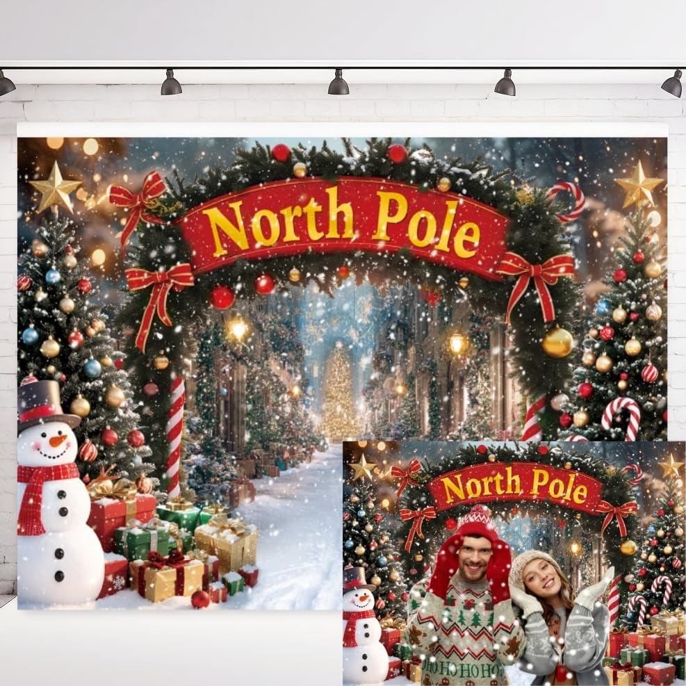 INRUI Merry Christmas ฤดูหนาว Bokeh การถ่ายภาพฉากหลัง North Pole Snowy Xmas Tree Santa ครอบครัววันหย