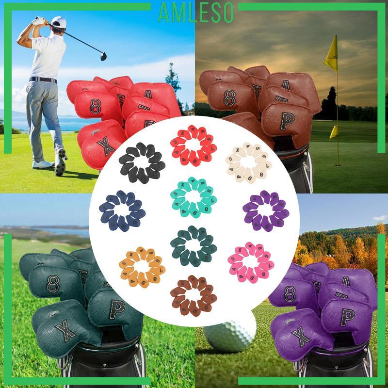 [Amleso] 10 ชิ้น Universal Club Head Protection Cover 4,5,6,7,8,9,A,S,P,X อุปกรณ์กอล์ฟสําหรับ Iron C