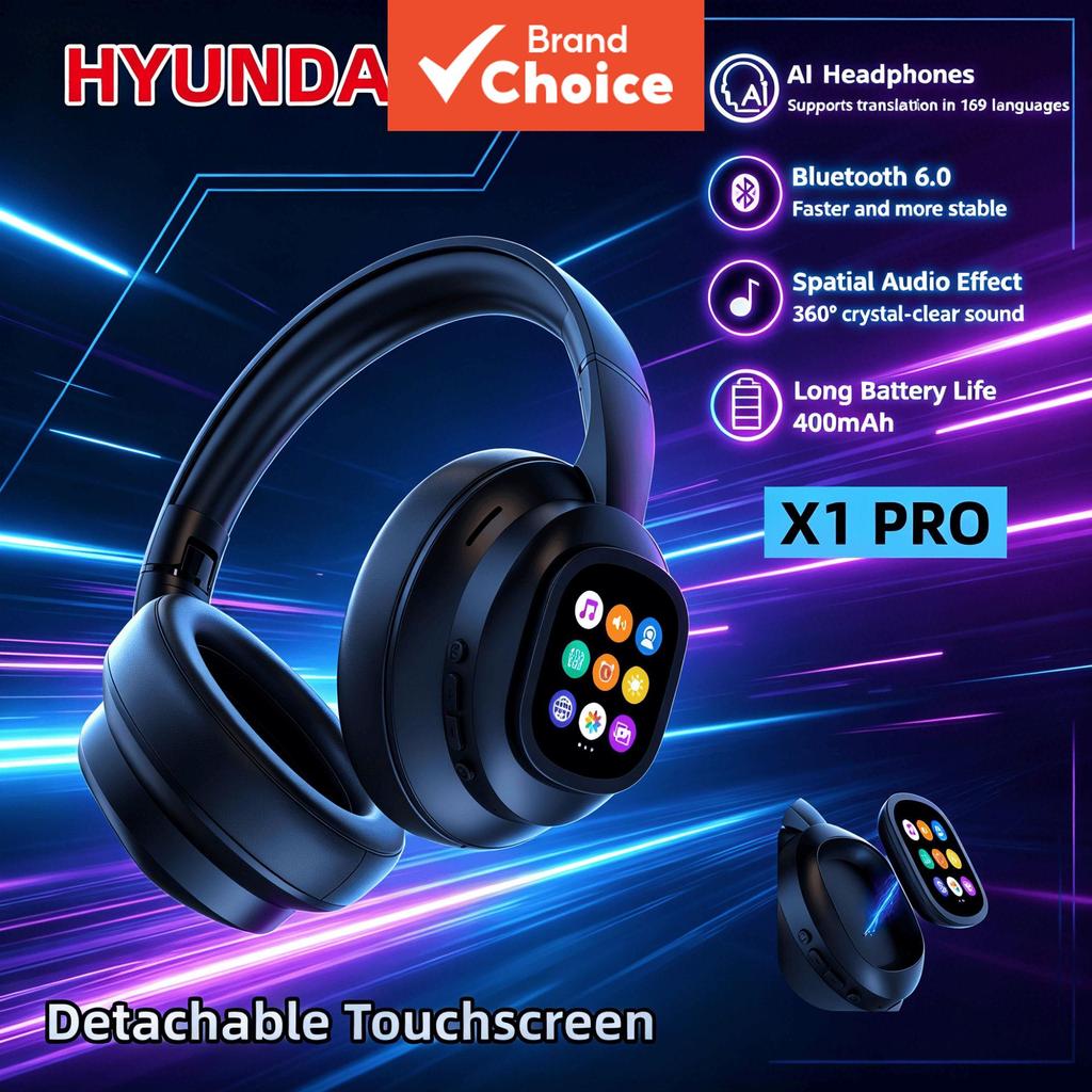 HYUNDAI X1PRO หูฟังหูฟังที่ถอดออกได้แม่เหล็กหน้าจอสัมผัสชุดหูฟังบลูทูธไร้สาย AI การแปลด้วยเสียง 150 