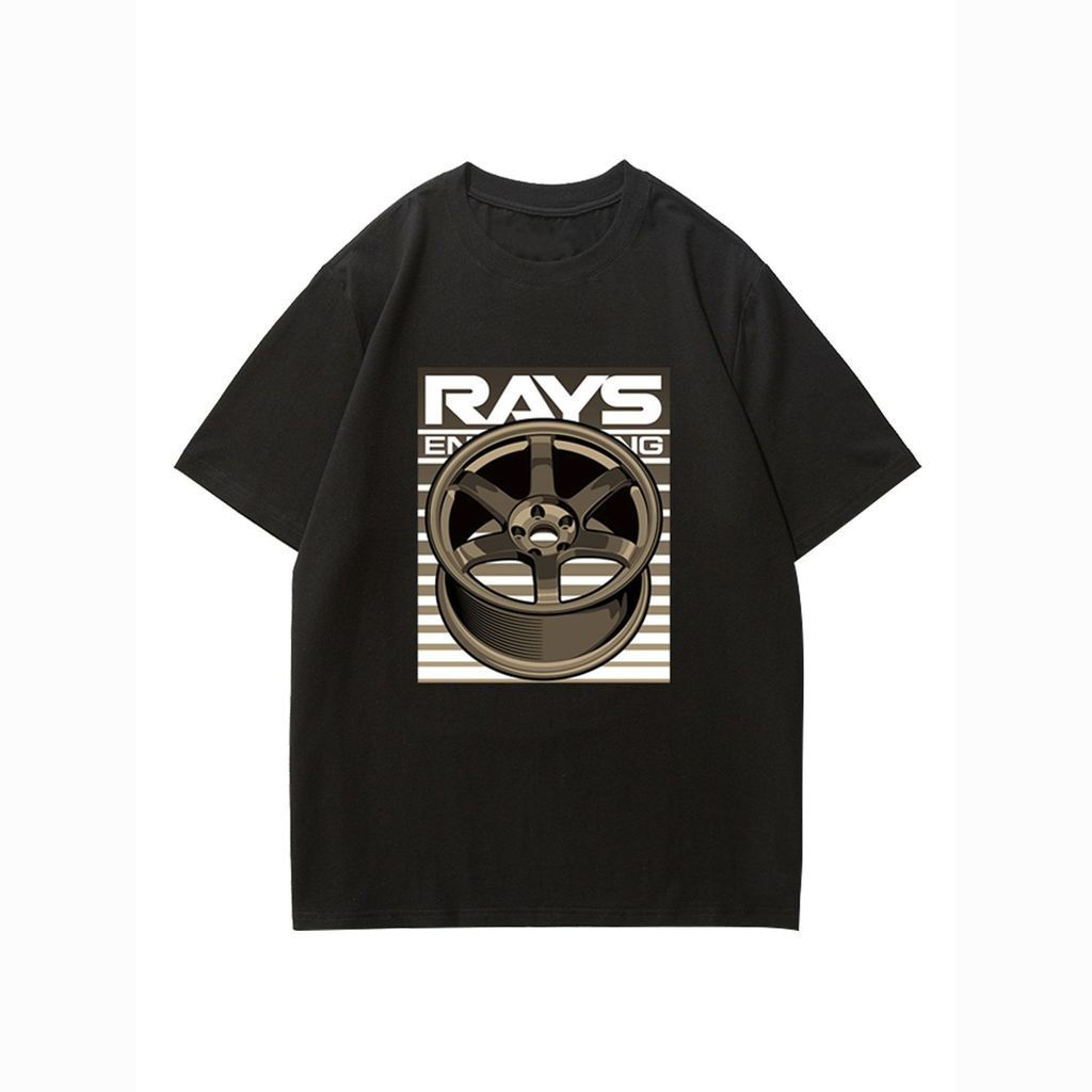 [มีสินค้าในสต็อก] เสื้อยืดแขนสั้นสำหรับทุกเพศลายล้อแม็ก RAYS TE37 ของญี่ปุ่น, เสื้อผ้าฝ้ายแท้, สไตล์