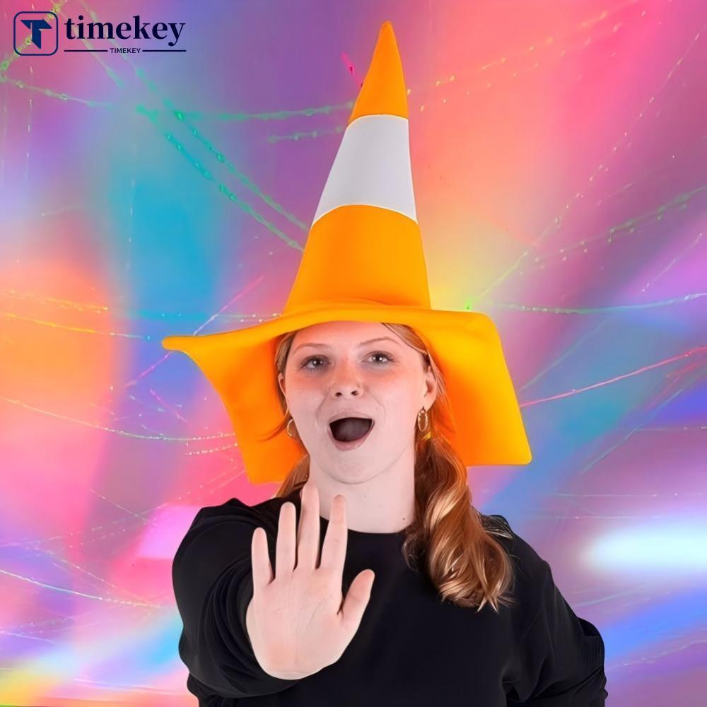 TIMEKEY ตลกพับสีส้มการจราจรกรวยหมวกก่อสร้างถนนกรวย Headwear ฮาโลวีน Carnival คอสเพลย์ Hip Hop Stage 