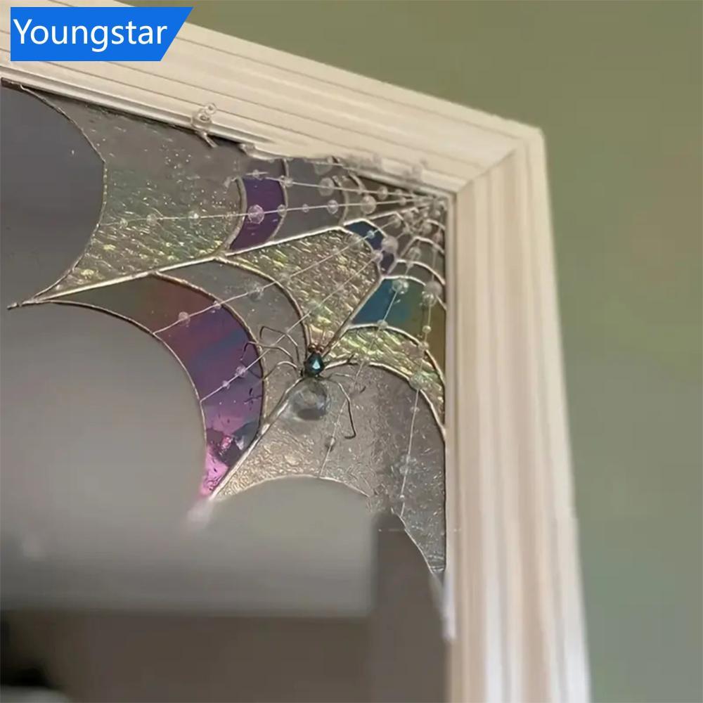 FYY ฮาโลวีน Spiderweb ประตู Topper มุมป้าย Spider Web หน้าต่างแขวนผนังเครื่องประดับกระจกสีสไตล์กรอบป