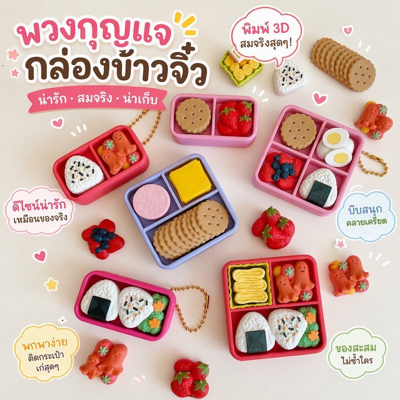 Bento Sushi Clicker เบนโตะคลิกเกอร์ พวงกุญแจคลิก คีย์แคป ลายเบนโตะ ซูชิ อาหารญี่ปุ่น