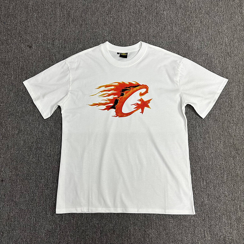 VLONE FOG VLONE FOG Corteiz Flame Letter tee พิมพ์หลวมสบายๆผู้ชายผู้หญิงรอบคอแขนสั้นเสื้อยืด