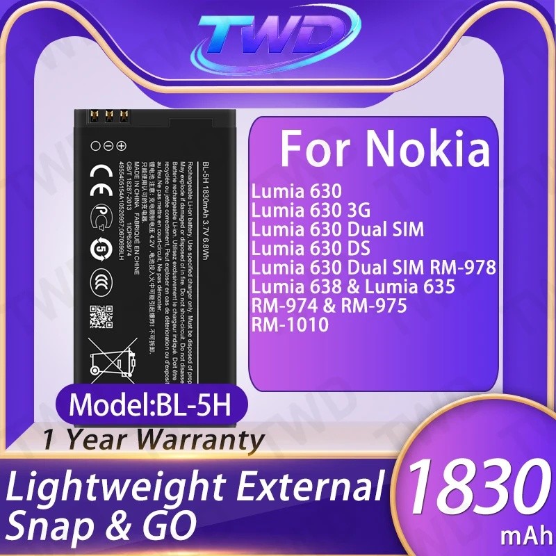 BL-5H BL5H แบตเตอรี่ความจุขนาดใหญ่สําหรับ Nokia Lumia 630/Lumia 630 3G/Lumia 630 Dual SIM แบตเตอรี่ใ