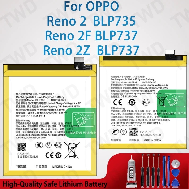 BLP735 BLP737 แบตเตอรี่ทดแทนสําหรับ OPPO Reno2 Series Reno 2 Reno 2F Reno 2Z + เครื่องมือฟรี
