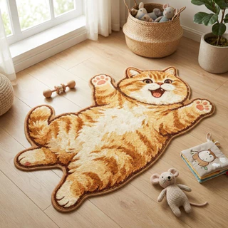 CVMAX พรมตกแต่งบ้าน,พรมกันลื่น 2D Cat-Shaped พรมพื้นที่,นุ่มป้องกันการเปรอะเปื้อนทําความสะอาดง่ายพรมการ์ตูนห้องนั่งเล่น