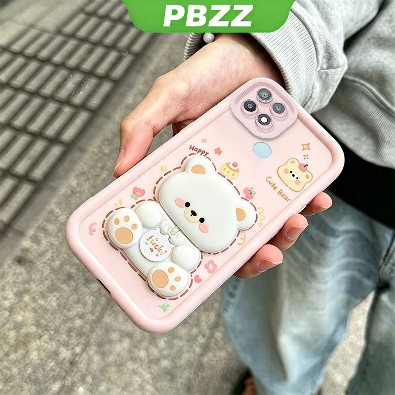 เคสสําหรับ oppo a15 a15s a35 เคสโทรศัพท์ Softcase ซิลิโคนกันกระแทก ฝาครอบความงามดีไซน์ใหม่พร้อมที่วาง 360° หมุนหมีสีชมพูน่ารักสําหรับคราบสกปรก JTXX1