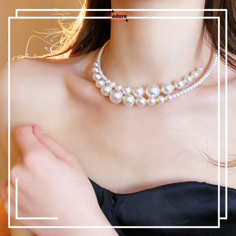 ALT Double Layer Faux Pearl สร้อยคอ Choker ทองเงา Spacer ลูกปัด Minimalist เครื่องประดับสําหรับงานแต