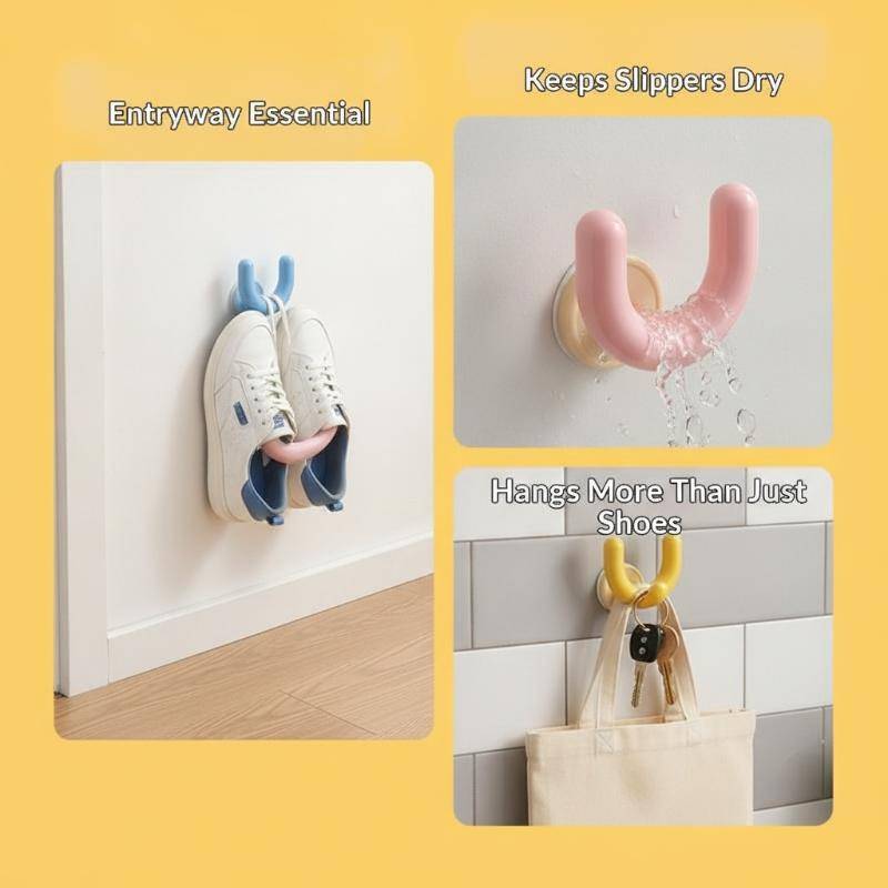 [YPU] Dop Embossano Flip Cup Slipper Holder U-Shaped Multifunctional No-Drilling Wall Mount Ra for B