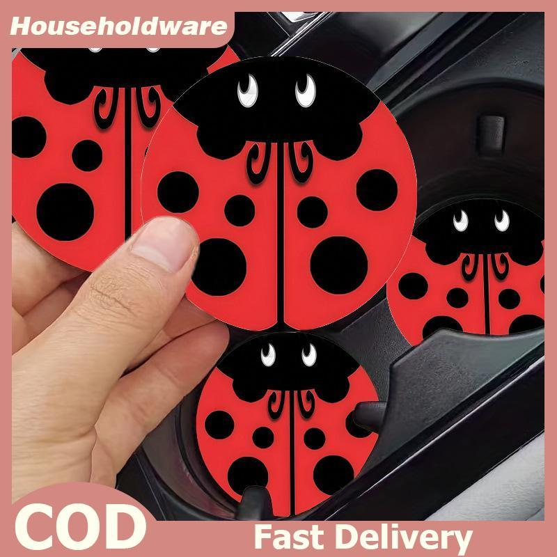 Hdth 2 ชิ้น Red Beetle รถที่วางแก้วใส่ชุดลื่นดูดซับ Coaster Pads สําหรับ SUV ซีดานและรถบรรทุกตกแต่งภ