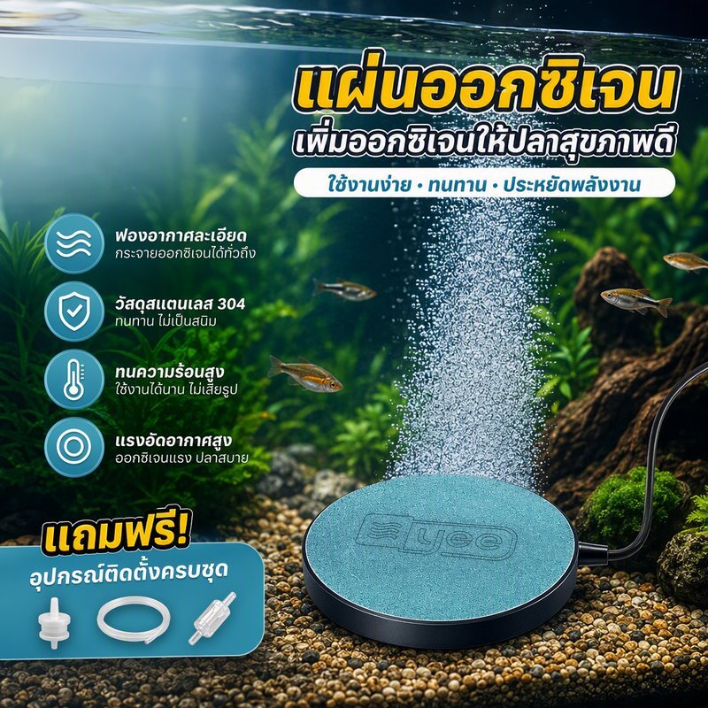 หัวทรายจาน อ๊อกซิเจน ตู้ปลา สแตนเลส 304 ฟองละเอียด กระจายลม บ่อปลา ไม่เป็นสนิม ทนทาน