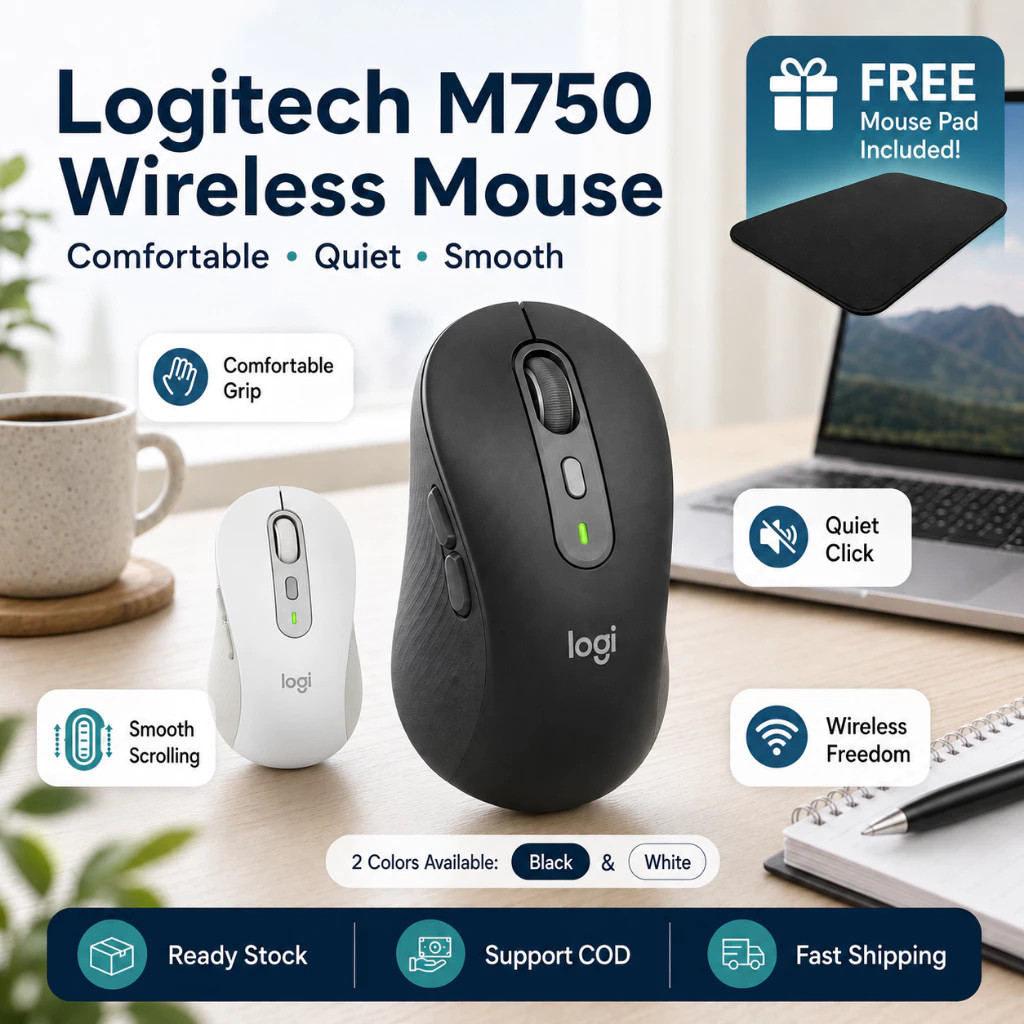 Logitech M750 Signature เมาส์บลูทูธไร้สาย SmartWheel Silent Mice สําหรับสํานักงาน