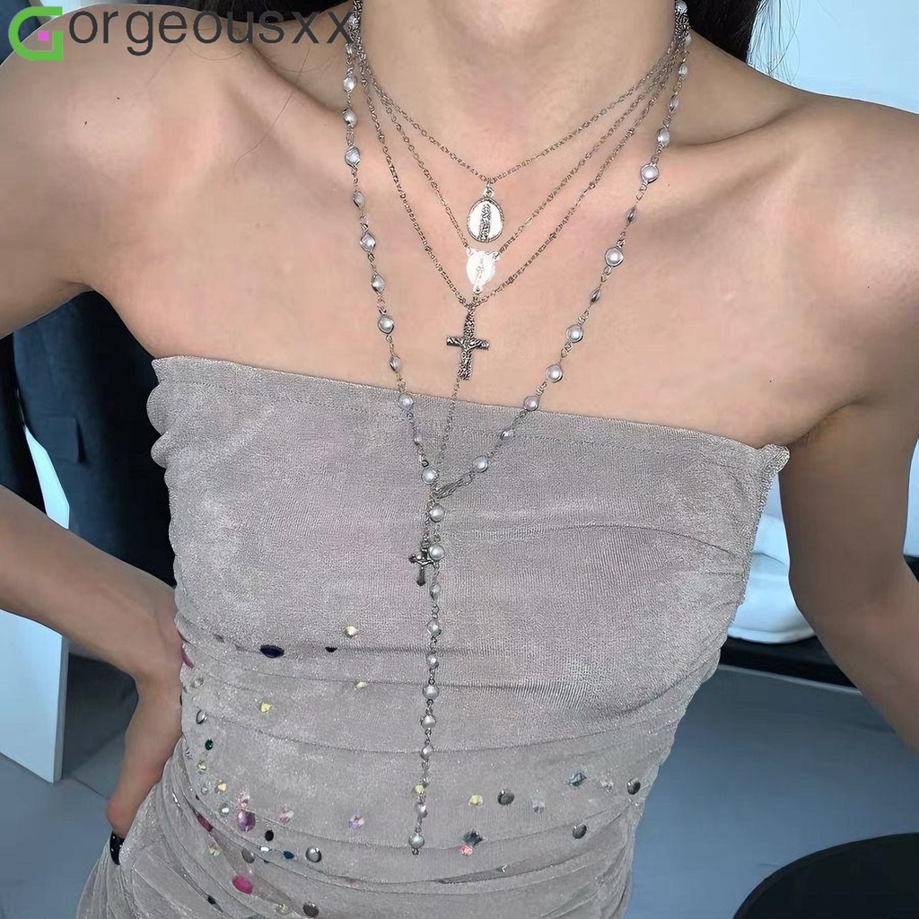 [Gorgeousxx] Y2K Vintage Fashion Imiataion Pearl Y-shaped สร้อยคอเครื่องประดับสตรี