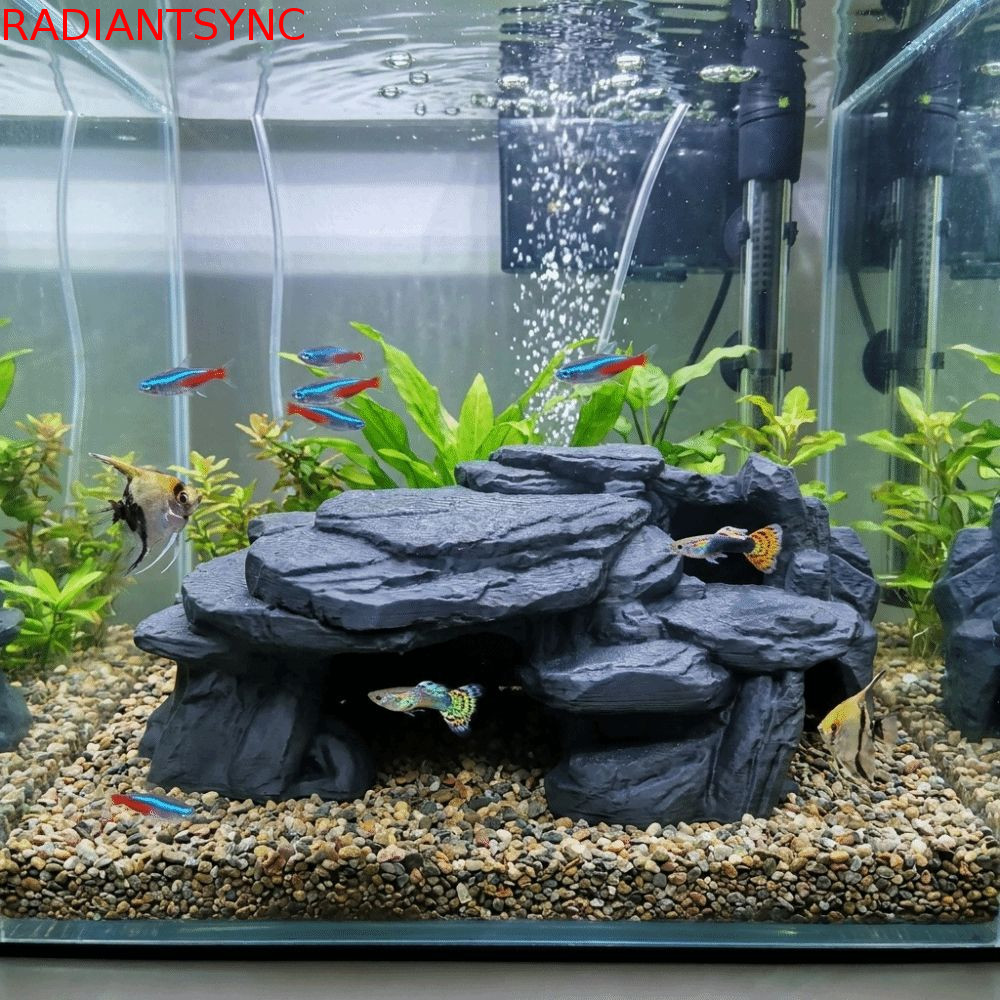 RADIANTSYNC Aquarium Fish Shelter,ที่สมจริง 3Dการพิมพ์ถังปลาRockryเครื่องประดับ,Aquariumภูมิทัศน์พลาสติกจําลองRockปลากุ้งที่อยู่อาศัยAquariums