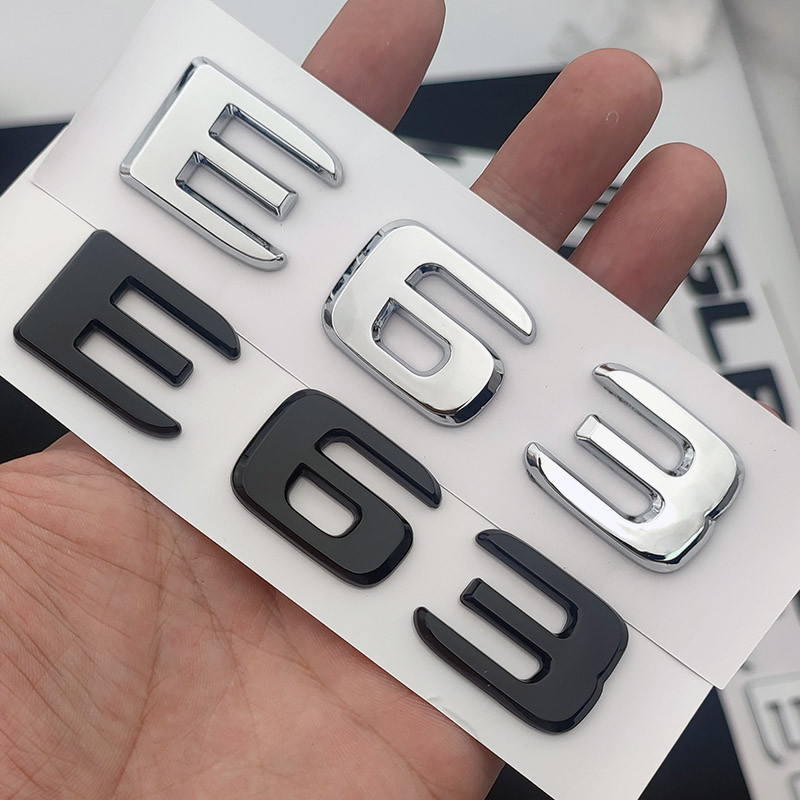 3D ABS Chrome สีดํา E 63 โลโก้ E63 สัญลักษณ์ตัวอักษรสติกเกอร์ป้ายรถ Trunk Badge สําหรับ E63 อุปกรณ์เ
