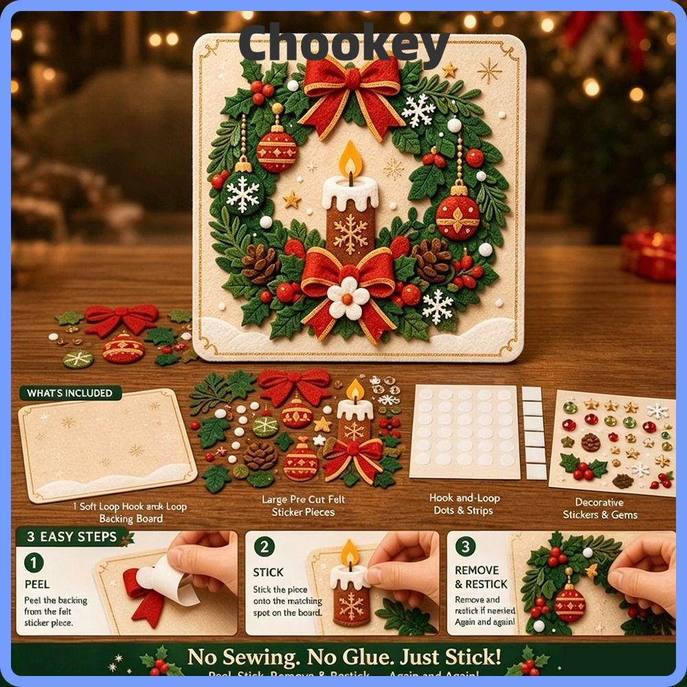 CHOOKMY Christmas Craft Kit, Felt Piece DIY Magic Christmas Felt Art Kit, Creative Hook and Loop Hol