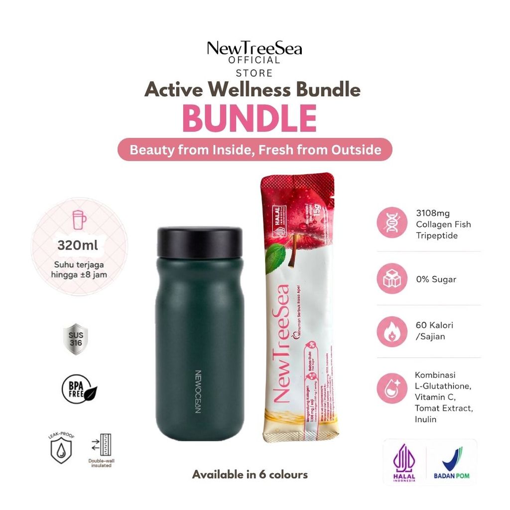 NewTreeSea Active Wellness Bundle - เครื่องดื่มคอลลาเจน Fish Tripeptide Gluta BPOM ฮาลาล + ฟรี แก้วน