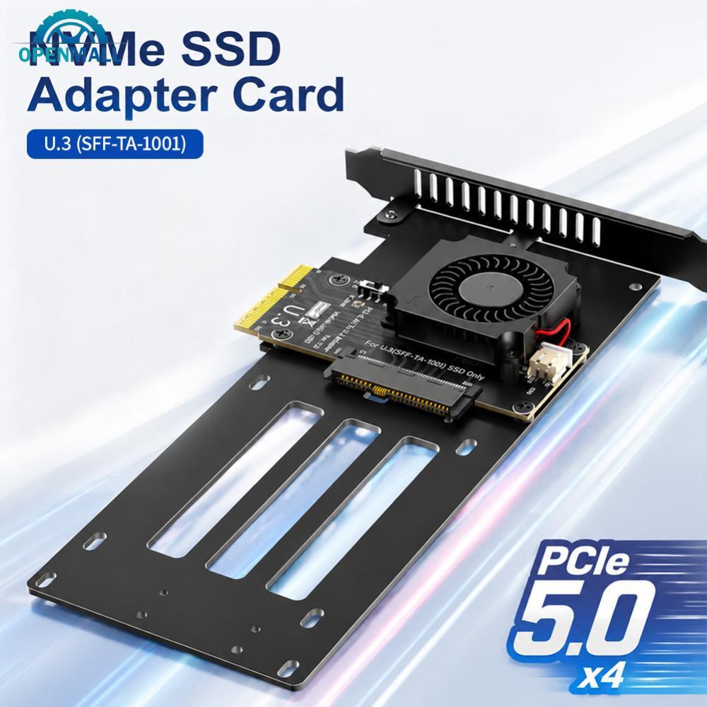OPENMALL PCIe 5.0 x4 ถึง U.3 (SFF-TA-1001) NVMe SSD การ์ดอะแดปเตอร์ 12V Turbo พัดลมระบายความร้อน PCI