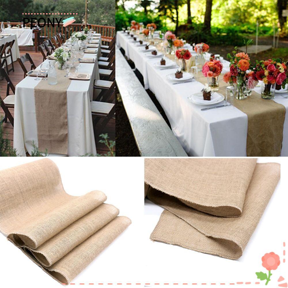 PEONYPAVILION Vintage Table Runner Wedding Burlap Hessian Natural Jute Home Table Runners