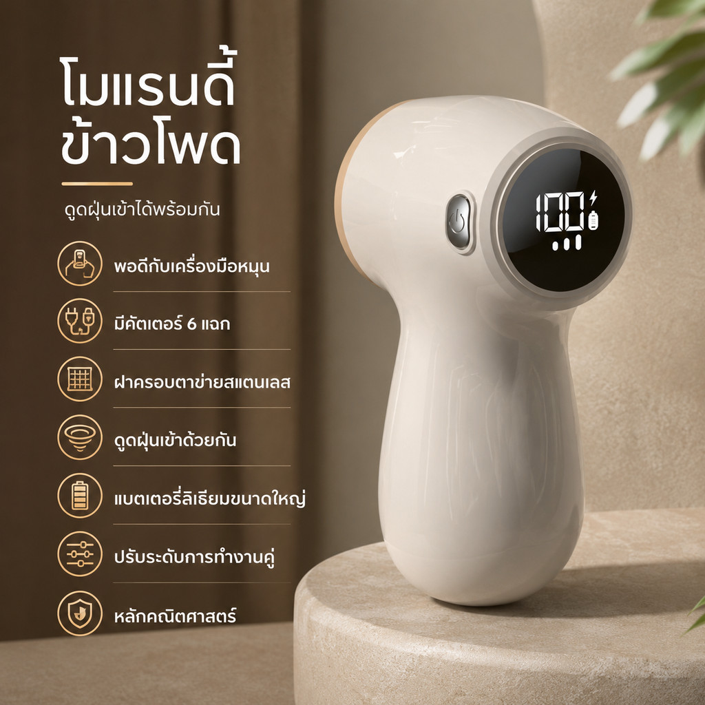 เครื่องตัดขุยผ้า เครื่องกำจัดขุยผ้า ปรับได้ 3 ระดับ จอแสดงผล LED สำหรับเสื้อผ้า S00063