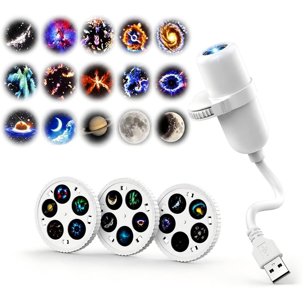 Galaxy Projector Night Light พร้อม 15 รูปแบบ 3 ดิสก์ USB Star Projector