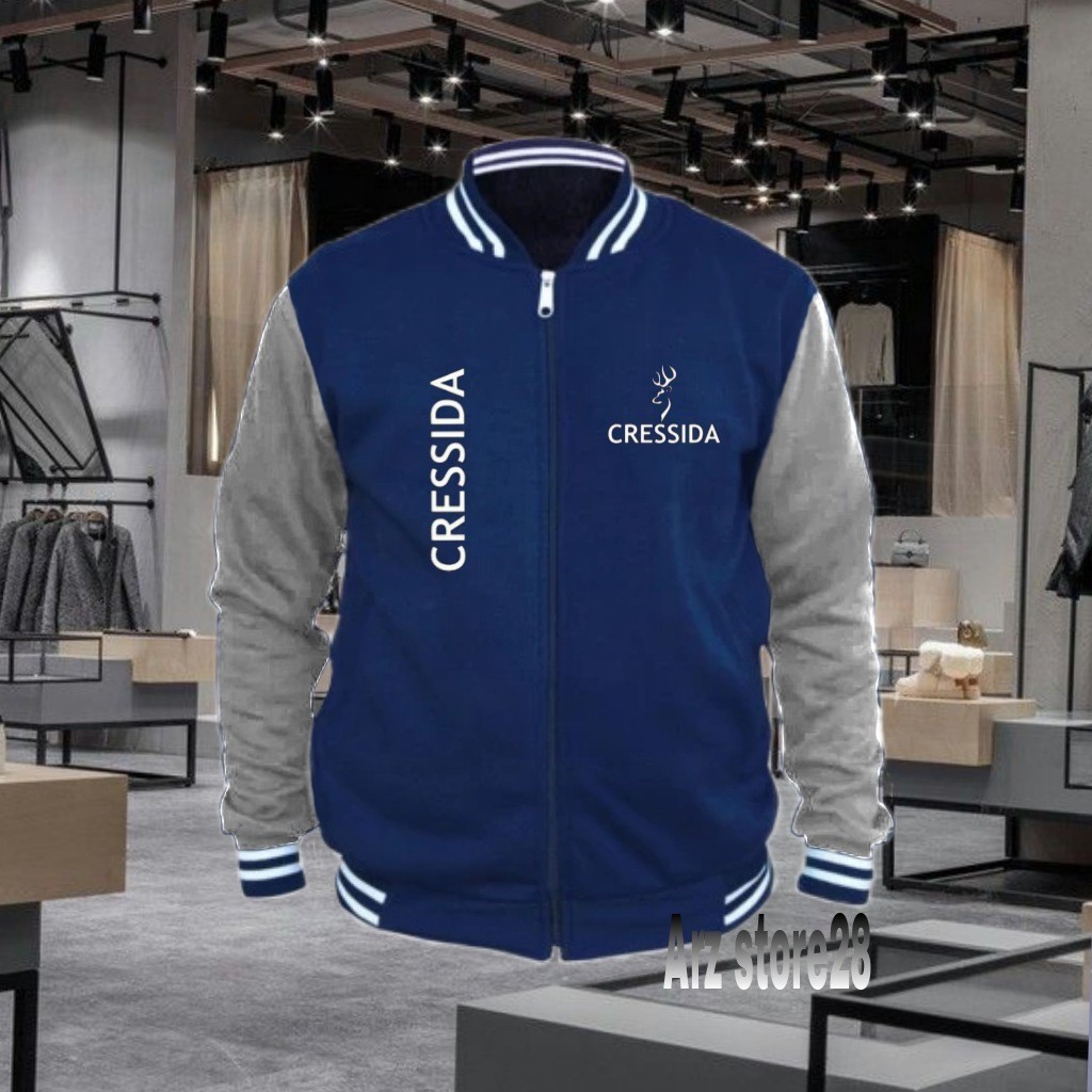 Varsity Jacket Zipper สีขาวข้อความ CRSDA LOGO ผู้ชายผู้หญิง reglan แจ็คเก็ตซิป varsity แจ็คเก็ต